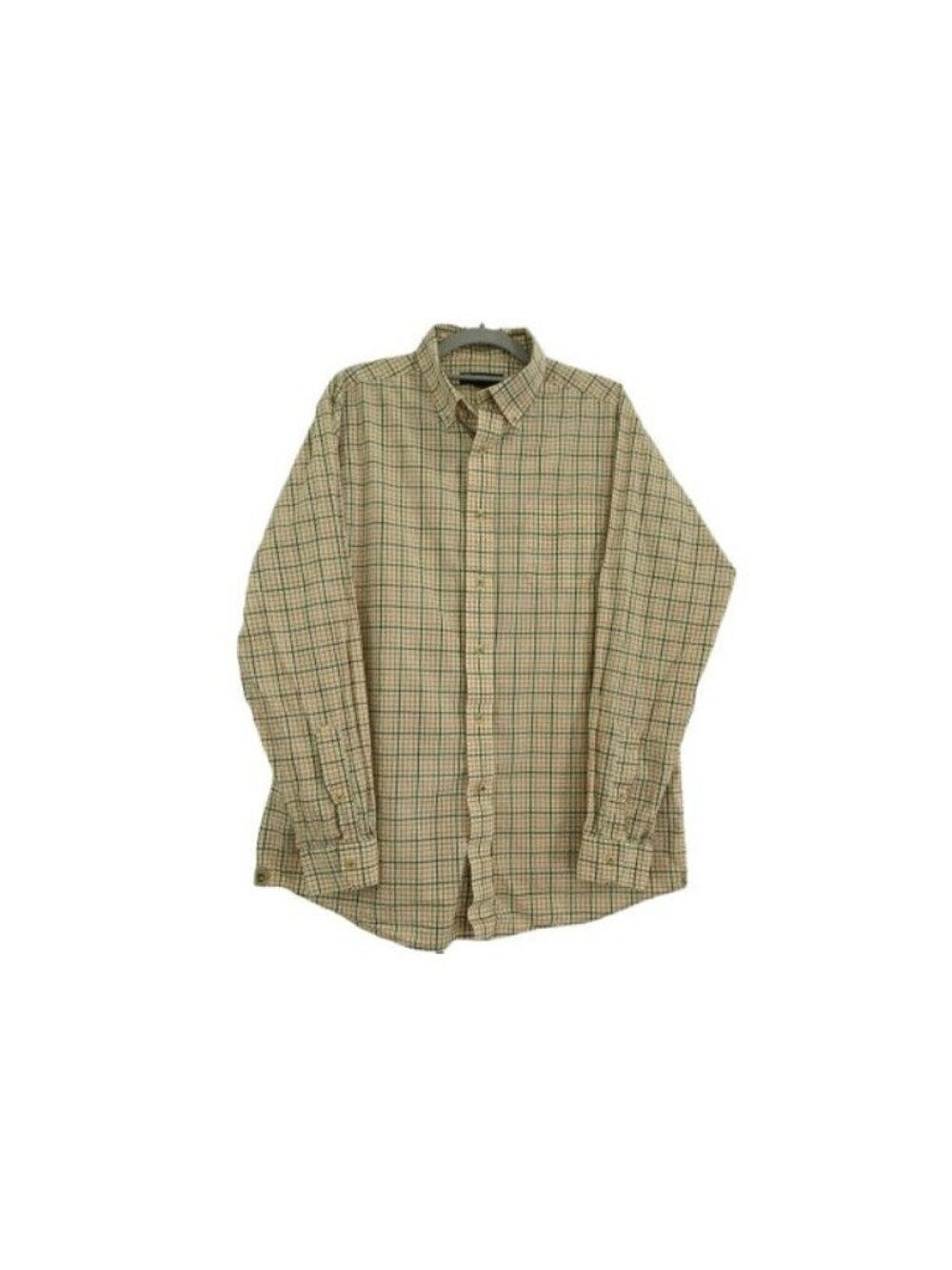 Cremieux Collection Plaid Button Down Long Sleeve Cotton Cream Gray Green Size L